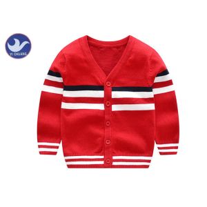 Red V Neck Boys Cardigan Sweater Children Cotton Knitted Outwear For Spring /