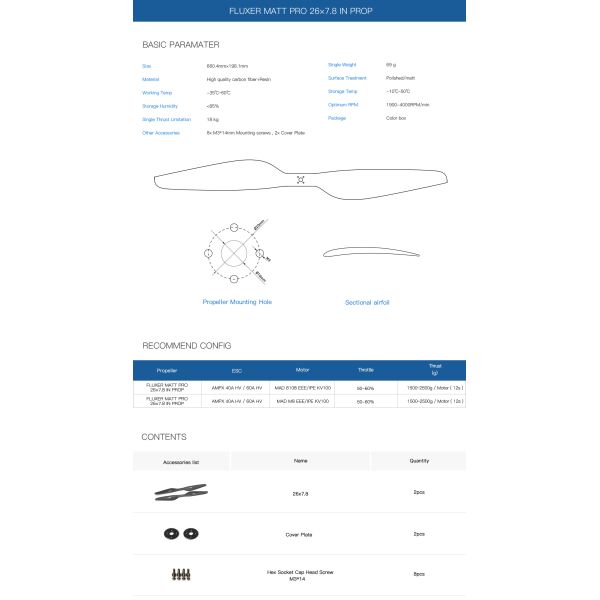 26x7.8 Inch FLUXER PRO MATT Matte straight paddle propeller