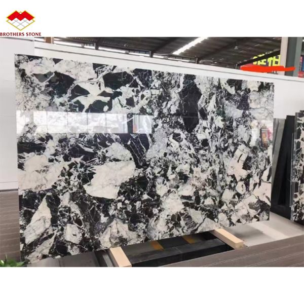 Polished Napoleno Black Marble Glossy Stone for Hotel Villa Long Wall Panel