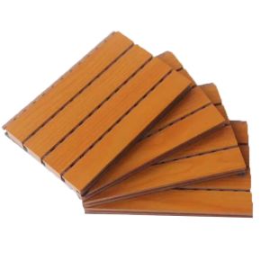 Indoor Veneer Finish Wooden Grooved Acoustic Panel Fire Retardant