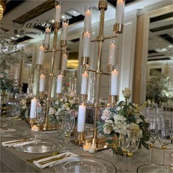 Gold Metal And Crystal Candelabra Party Electroplating Shiny Candle Stand 160cm
