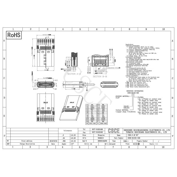 Electrical Plastic USB Male Female Connector AF Type USB 3.0 Voltage Rating 30 Vac