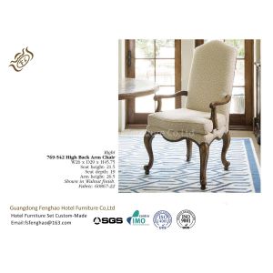 Elegant French Style High Back Dining Chairs Cream Walnut Fabric With Armrest