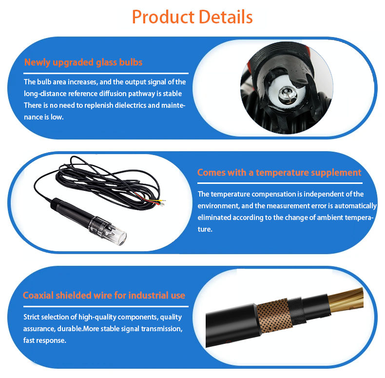 Online Water Sensor/Probe/Electrode pH Meter with Automatic Temperature Compensation