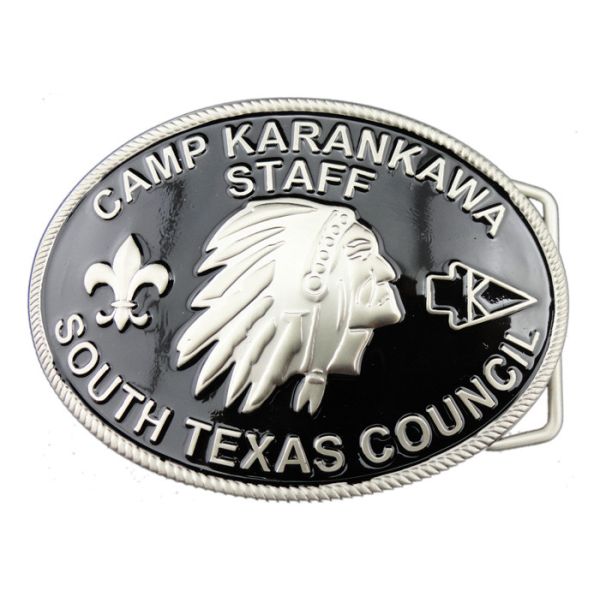 Customized Zinc Alloy 3D CAMP Karankawa Staff Belt Buckle with Soft Enamel,