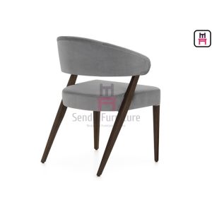 Enveloping Backrest Open Back Armrest Wood Restaurant Chair Gray Velvet