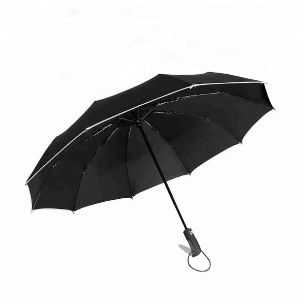 Buy Black Safety Reflection Automatic Rain Umbrella Windproof Logo Printing at wholesale prices