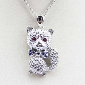 Women Jewelry Pave Cubic Zircon 925 Silver Cat  Pendant  Necklace (P06)