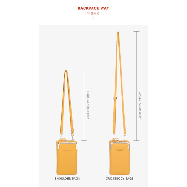Removable Strap PU Phone Bag 11cm 19cm Yellow Leather Crossbody Bag