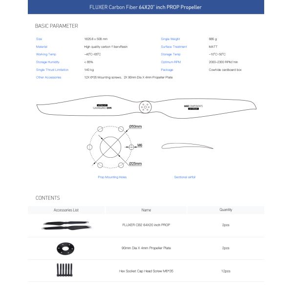 FLUXER Carbon Fiber 64X20 Inch PROP Propeller