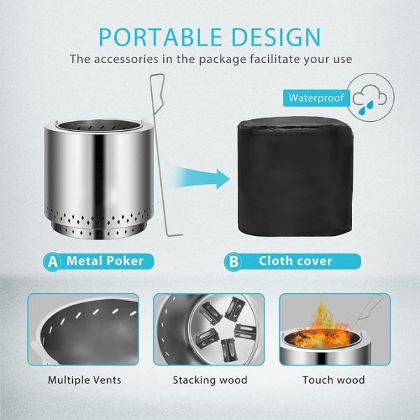 Wood Burning Outdoor Bonfire Portable Smokeless Fire Pit Stainless Steel