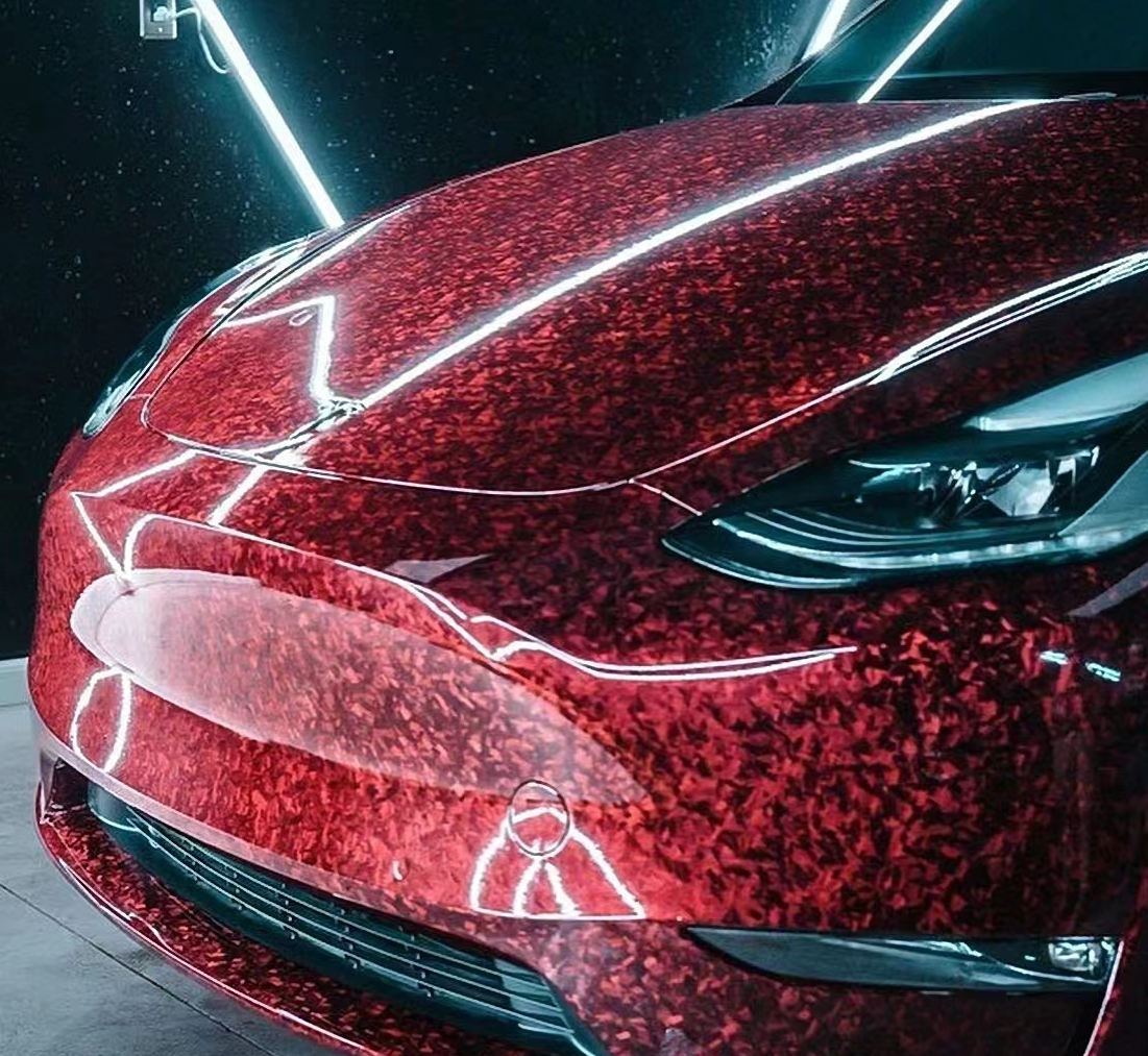 Forged Carbon Red Paint Rock Chip Protection Film 8mil For Automotive