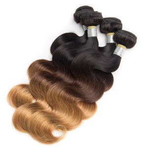 100% Real Brazilian Ombre Human Hair Body Wave No Shedding Color 1b / 4 / 27#