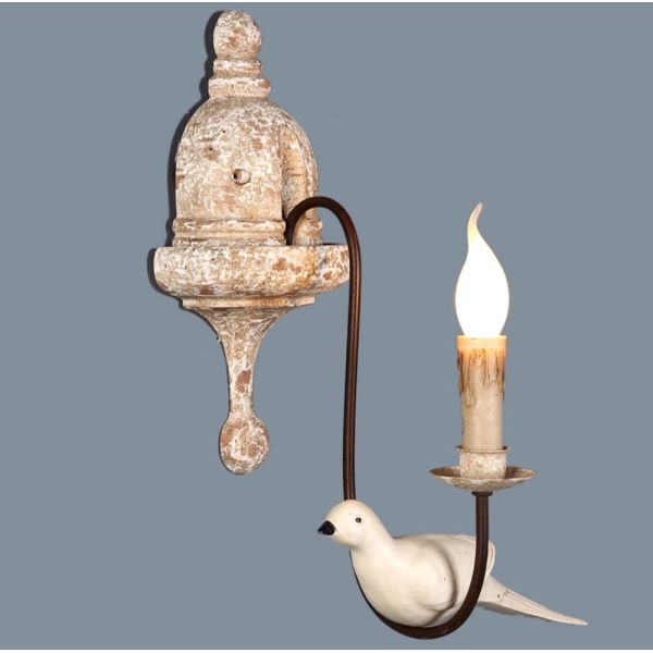Retro bird wall lamp french vintage white wood wall sconce rustic wall lamp (WH-VR-70)