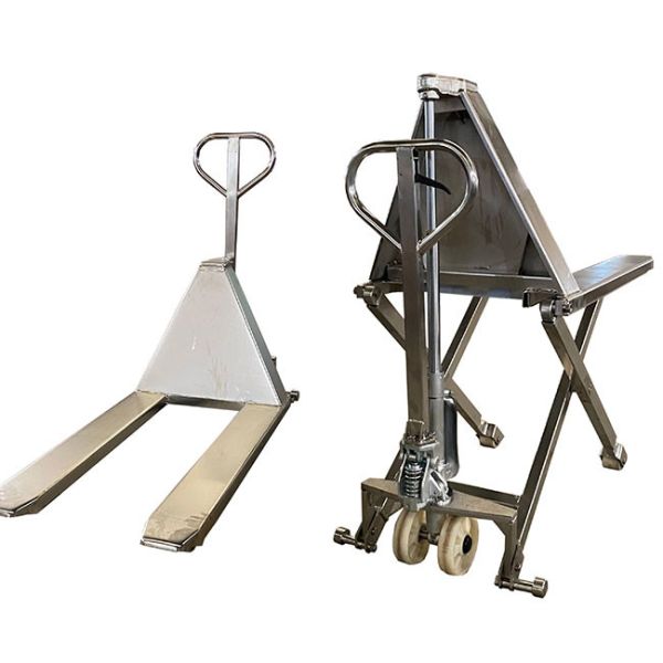 Single Lifter Double Piston Manual Mobile Scissor Lift Table Steel Fork Length