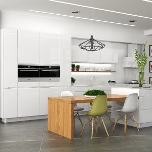 White Handle-less Doors Stainless Steel Storage Modern Kitchen Cabinets Set