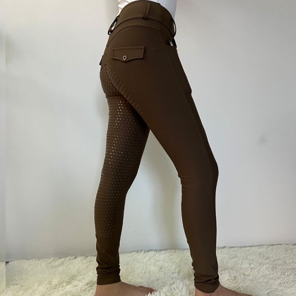 Brown Silicone Horse Riding Pants High Elastic Equestrian Jodhpurs Breeches Women
