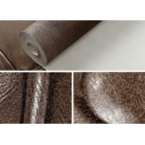 Luxurious Living Room Wallpaper Brown Color with 3D Leather Pattern , 0.53*10M