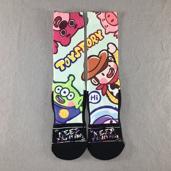 Cartoon Half Terry Sublimation Printed Socks Breathable Cotton Custom