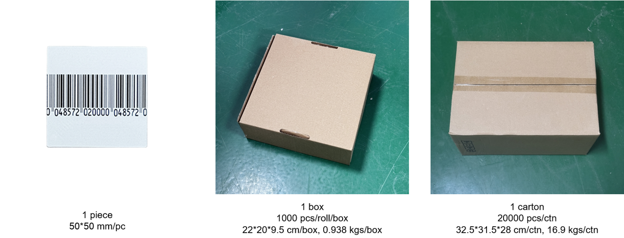 White EAS 8.2MHz Security RF Soft Label 50 X 50mm Coated Paper With Bar Code