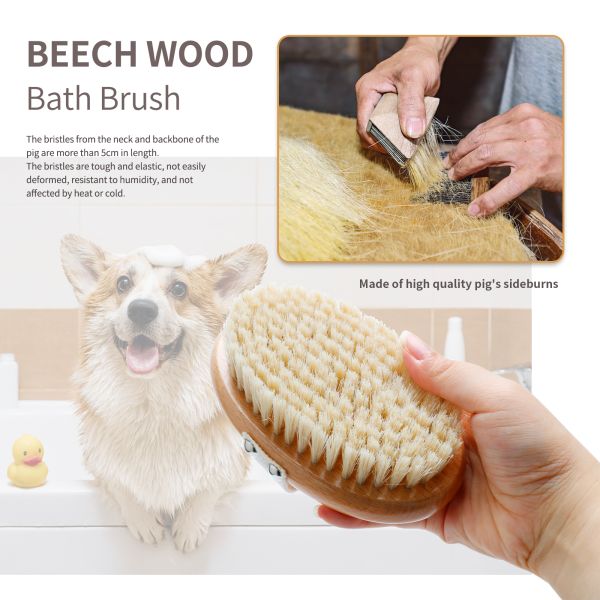 Natural Bristle Wooden Dry Body Bath Shower Brush For Exfoliating Scrubber