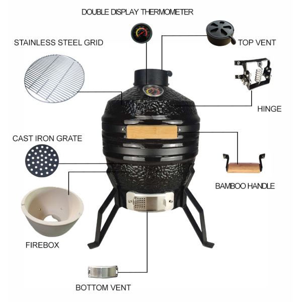 KIMSTONE Mini 13 Inch Ceramic Charcoal Grill Backyard Ceramic Casual Kamado Griller Machine