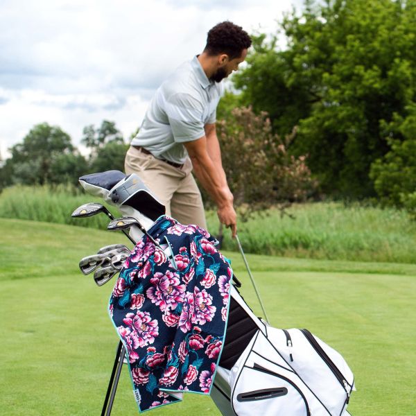 Buy Customizable Logo Golf Microfiber Fabric Waffle Pattern Golf Towel With Buckle And Hook at wholesale prices