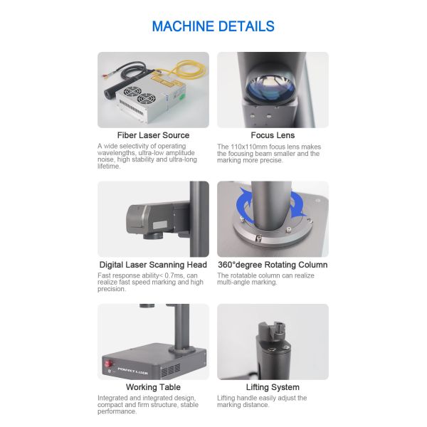 20W Desktop Fiber Laser Engraving Machine Stainless Steel Plastic PVC Leather Wood