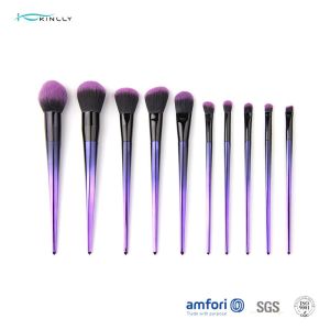 Gradient Plastic Handle Synthetic Hair Makeup Brush With Aluminum Ferrules