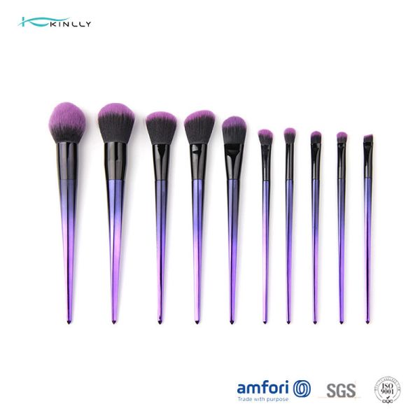 Buy Gradient Plastic Handle Synthetic Hair Makeup Brush With Aluminum Ferrules at wholesale prices