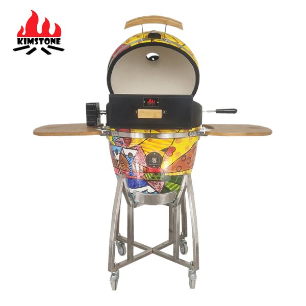 KIMSTONE 21 Inch Painted Kamado Ceramic Grill Kamado Rotisserie Charcoal Ceramic Bbq Wholesale