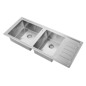 1200mm Length Handcraft Kitchen Sink With Drainboard Double Bowl