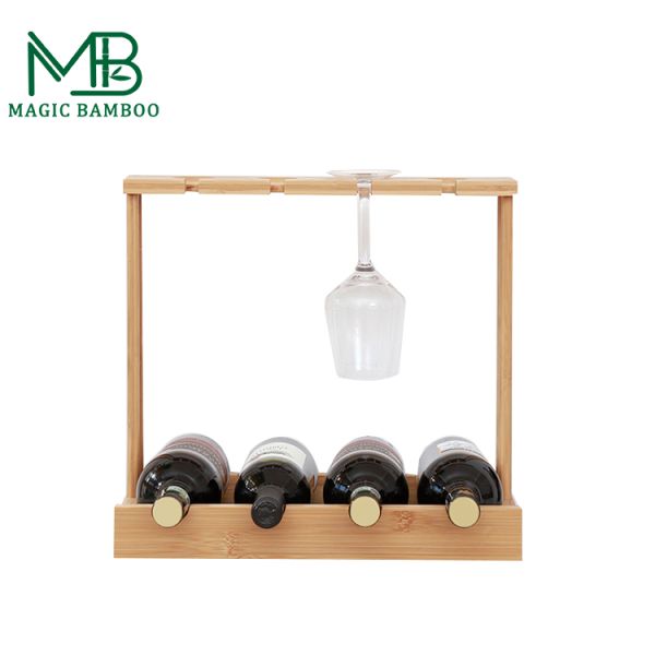 Sustainable Bamboo Wine Bottle Storage Holder For 4 Bottles Perfect for Food Storage
