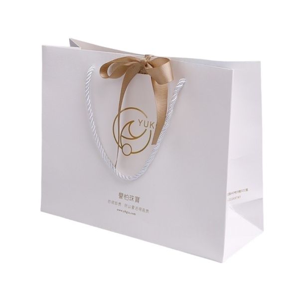 Buy Large Jewelry Shopping Paper Bags , Clothing Store Embossed Gift Bags With Gold Foil Logo at wholesale prices