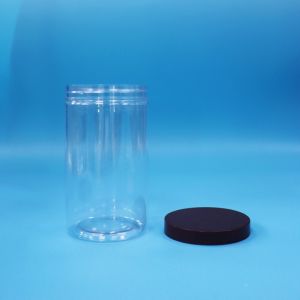 Plastic Transparent PET Snacks Food Sweet Nuts Jar With Black Normal Screw Top