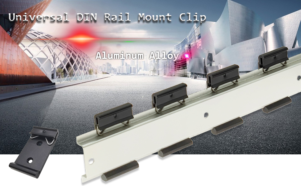 DIN Rail Mount Clip 1.08 Width Universal 35mm Black Aluminum DIN Rail Fixed Clamp