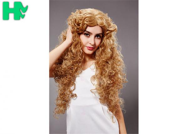 Heat Resistant Long Curly Synthetic Wigs No Lace Dark Blonde For White Women