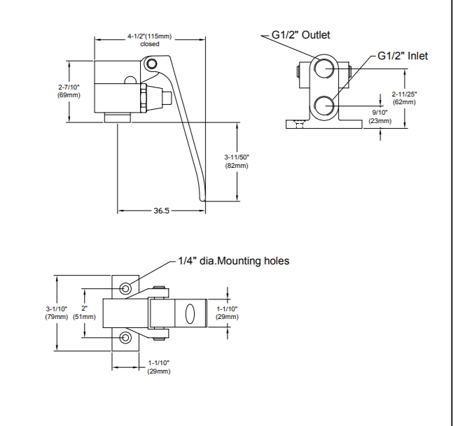 NPT Sanitary Kitchen Single Knee Operated Sink Valve