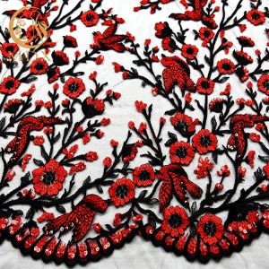 MDX Multicolor Embroidered Mesh Lace Fabric 1 Yard Length