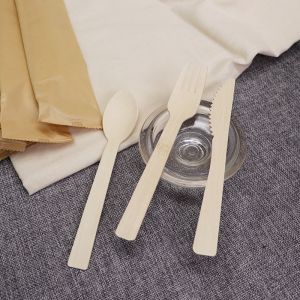 16cm Degradable Wooden Spoon Smooth Disposable Cutlery Set Family Party