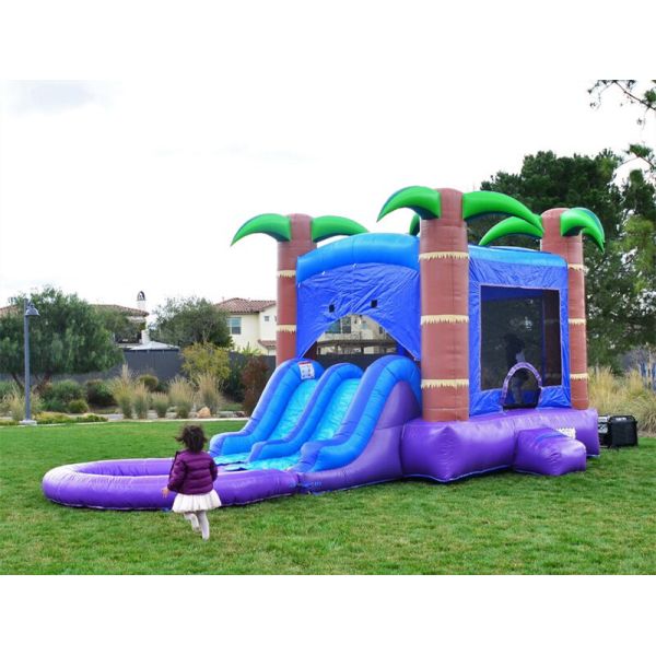 Colorful Inflatable Palm Tree Screamer Water Slide 0.55mm Plato PVC Material