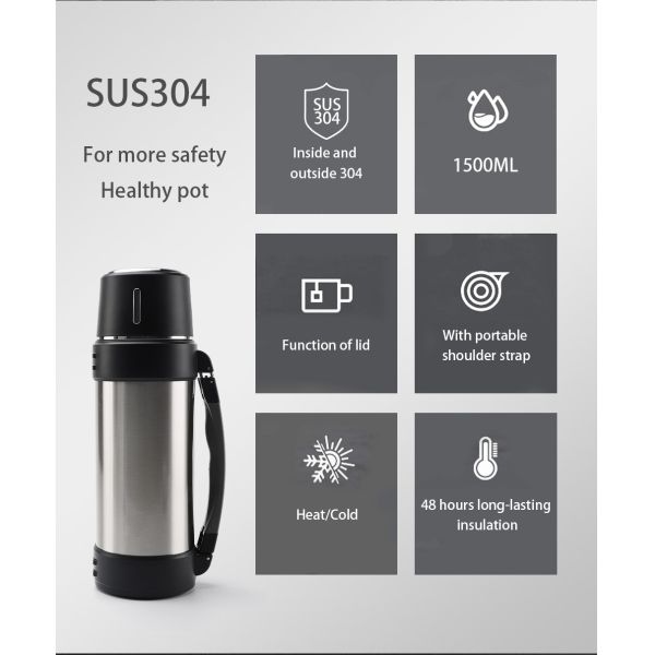 1.5 L Vacuum Travel Pot And Bottles Double Wall Large Stainless Thermos Travel Flask Big Bottle