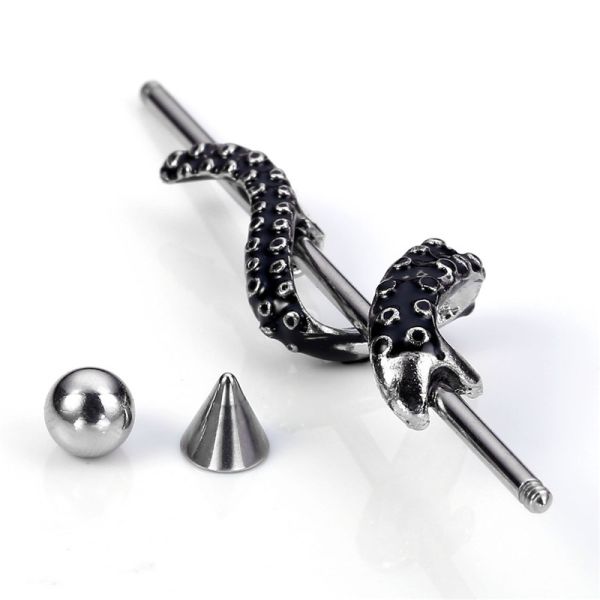 14G Stainless Steel Screw & Twist Snake Long Industrial Barbell Cartilage Ear Piercings Jewelry 58mm