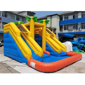 Commercail PVC Inflatable Water Slides With Pool EN14960 Easy Set Up