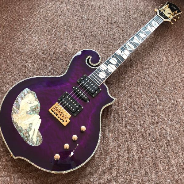 New Design CUSTOM purple electric guitar , with shell beautiful woman on body , 6 strings guitars , high quality guitar