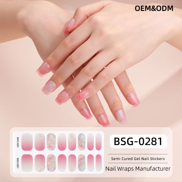 Exclusive design bronzing line flower bow snowflake light transparent Uv Polish Gel Strips Semi Cured Nail Wraps Sticker