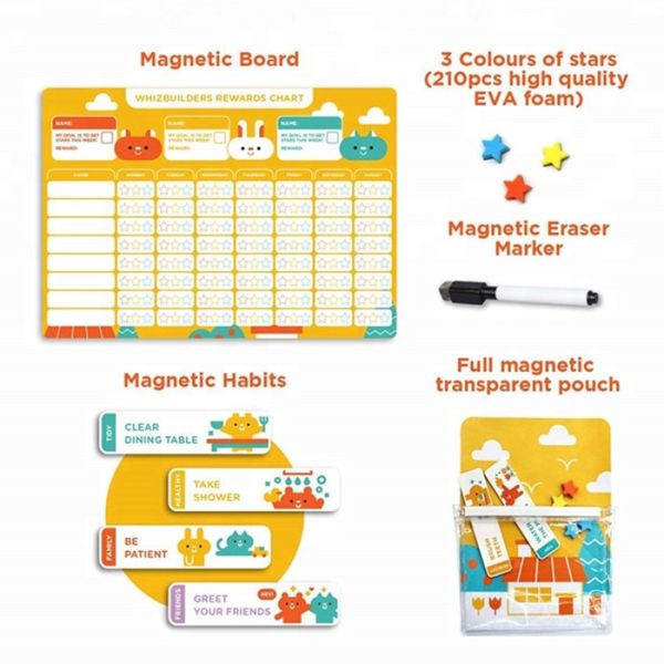 Customizable Magnetic Reward Chart for Kids Dry Erase Board with Pens and 200