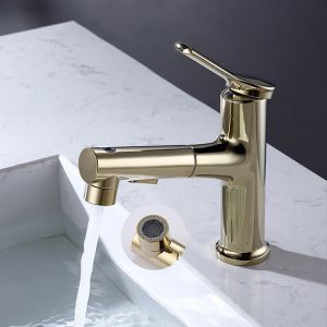 Brass Pull-Out 360°Swivel Single Hole Single Handle Basin Mixer In Grey Matte