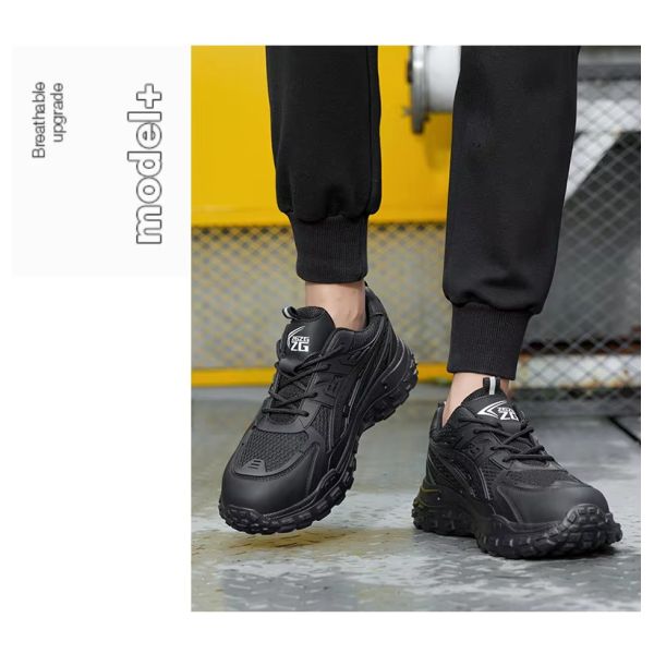 Anti-smashing Steel Toe Work Shoes With Kevlar Mid Sole And Breathable PU Flying Knit Upper