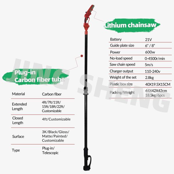 22ft Carbon Fiber Telescopic Electric Pole Chain Saw for Commercial Landscaping Battery Powered 2-Year Warranty